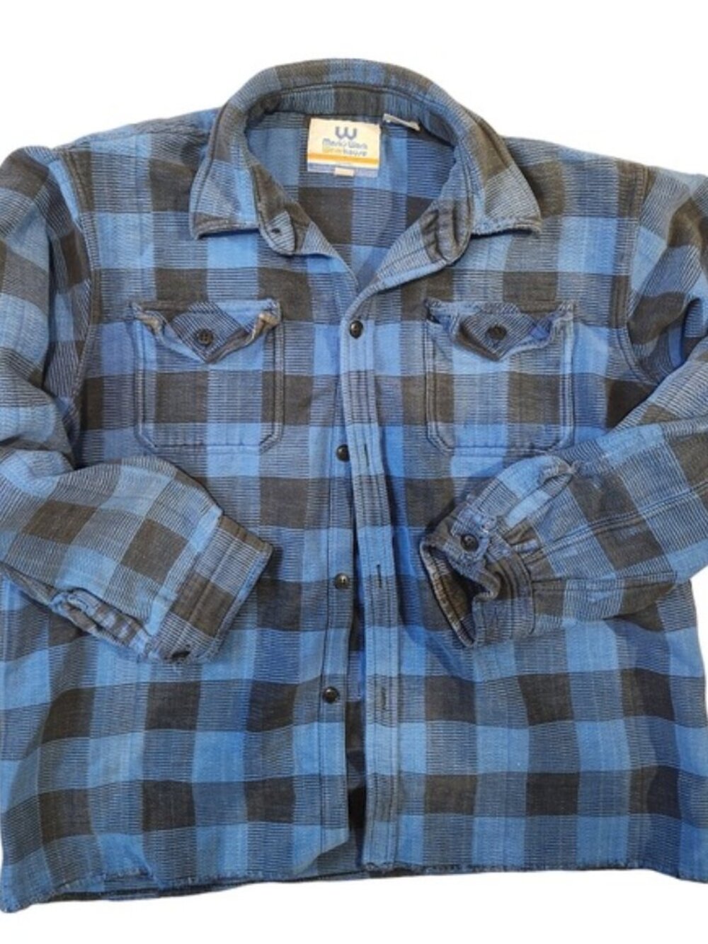 Vintage Marks Work Warehouse Mens Blue Plaid‎ Flannel Chore Jacket XL Workwear